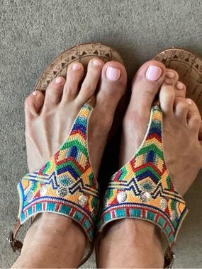 Sam & Libby Colorful Beaded Women's T-Strap Sandals Size 8.5